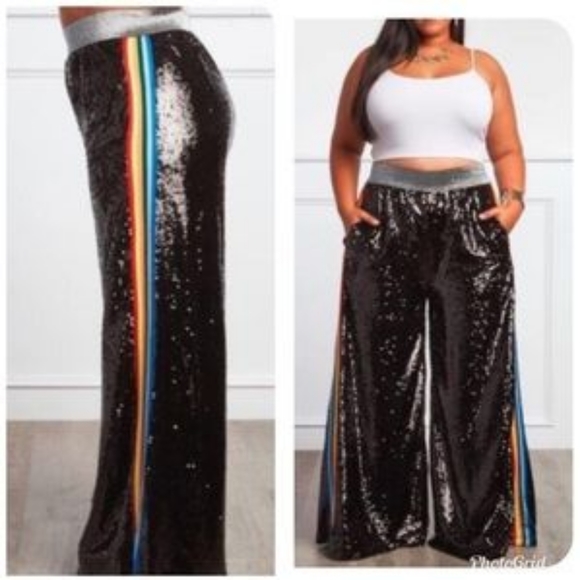 Eien Pants - Breathtaking Glam Sequin Wideleg Pants